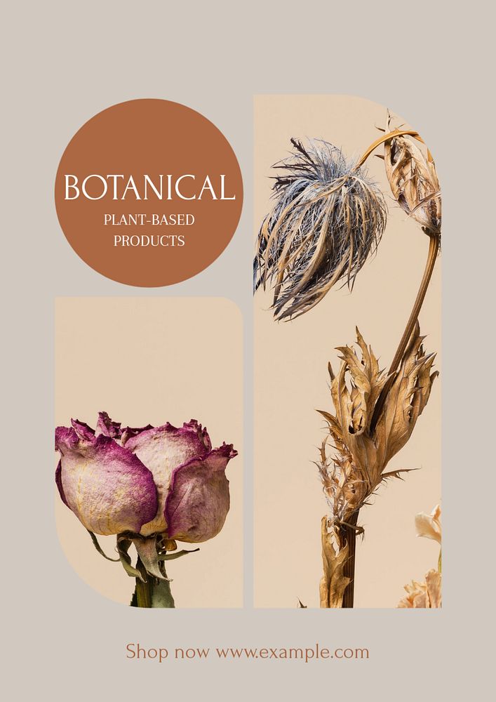 Botanical products poster template, editable text & design