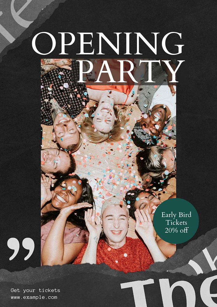 Opening party poster template, editable text & design