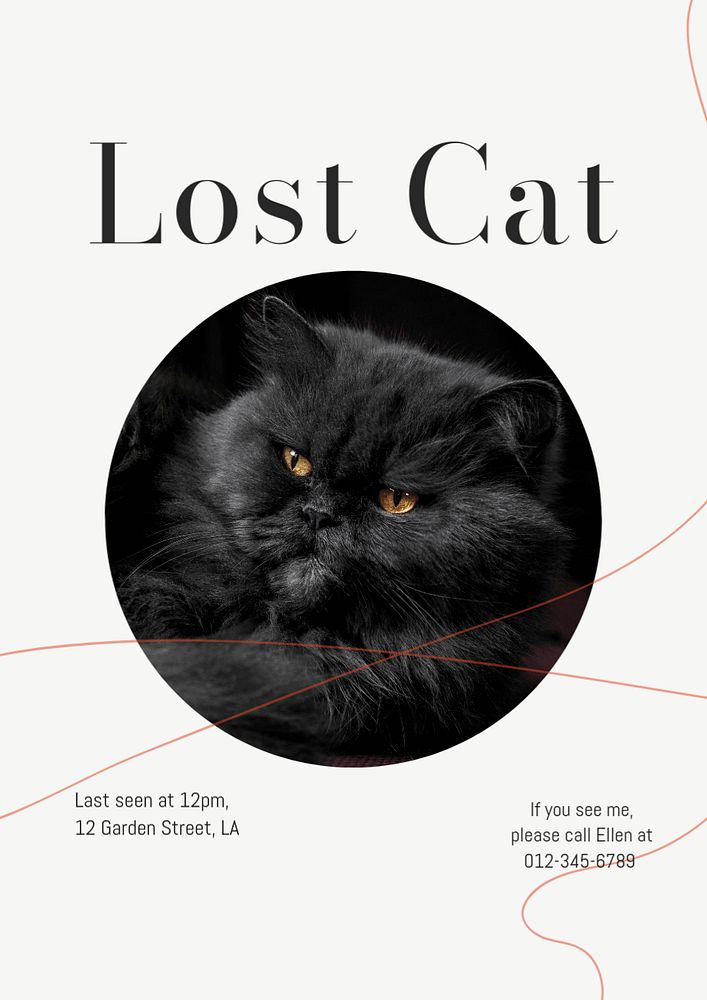 Lost pet poster template, editable text & design