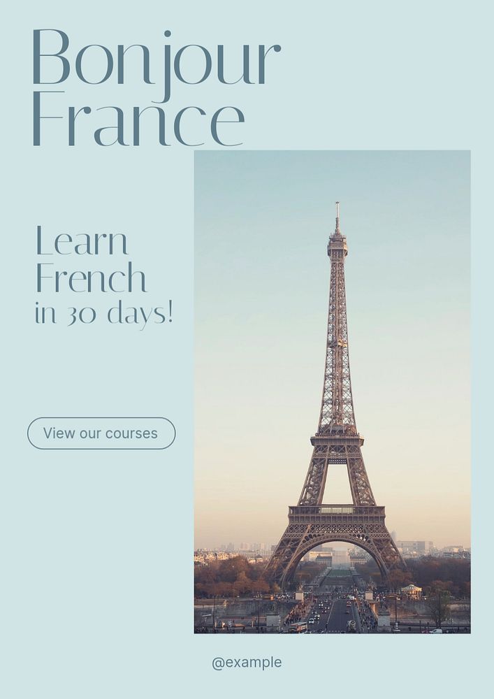 Learn French poster template, editable text & design