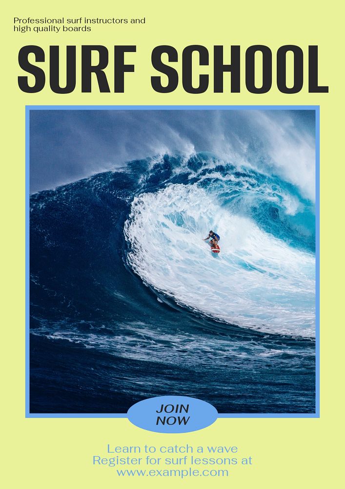 Surf school editable poster template