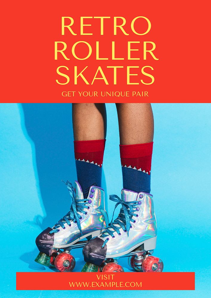 Retro roller skates editable poster template