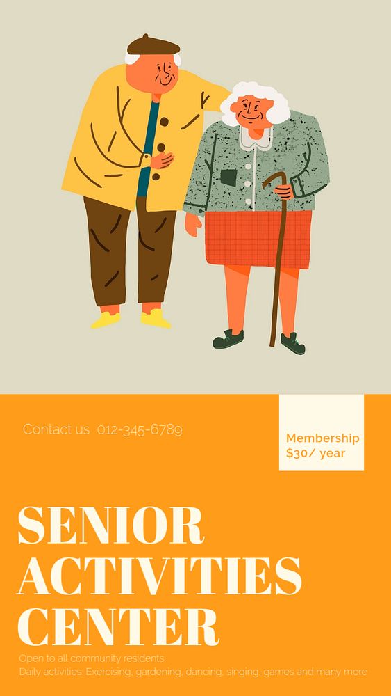 Senior activities center story template, editable social media design