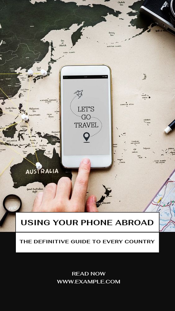 Using phone abroad story template, editable social media design