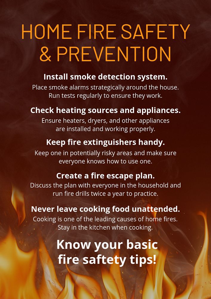 Home fire safety poster template, editable text and design