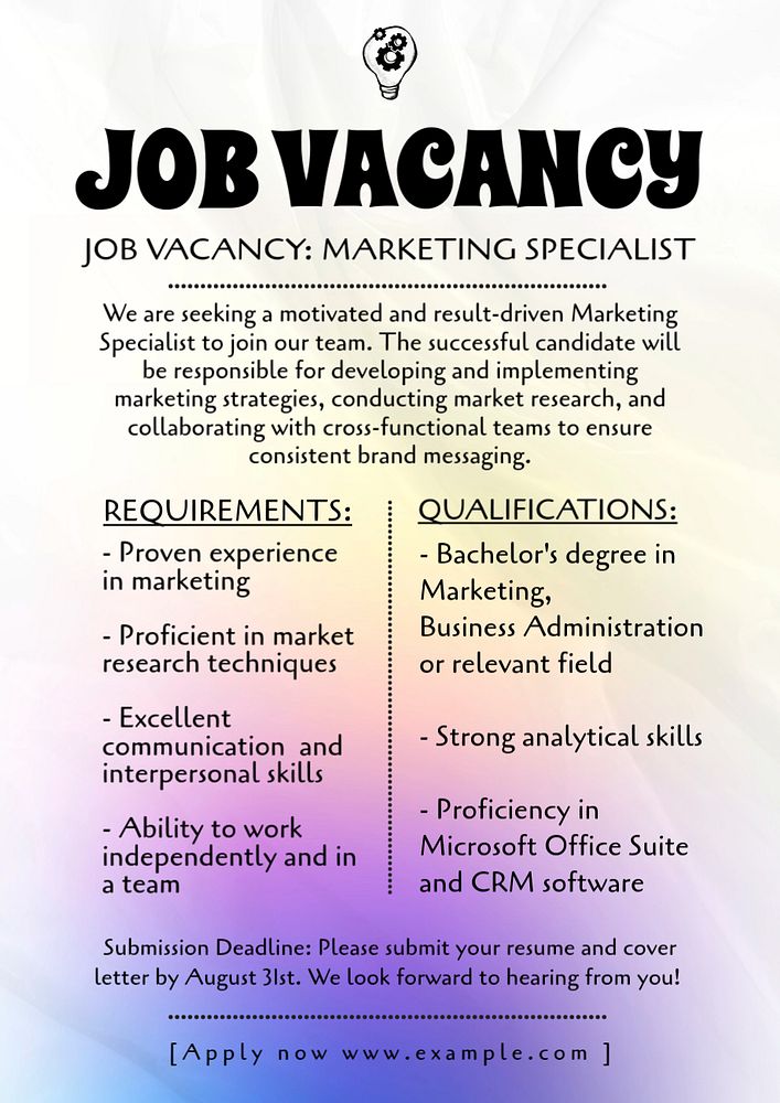 Job vacancy poster template, editable text and design