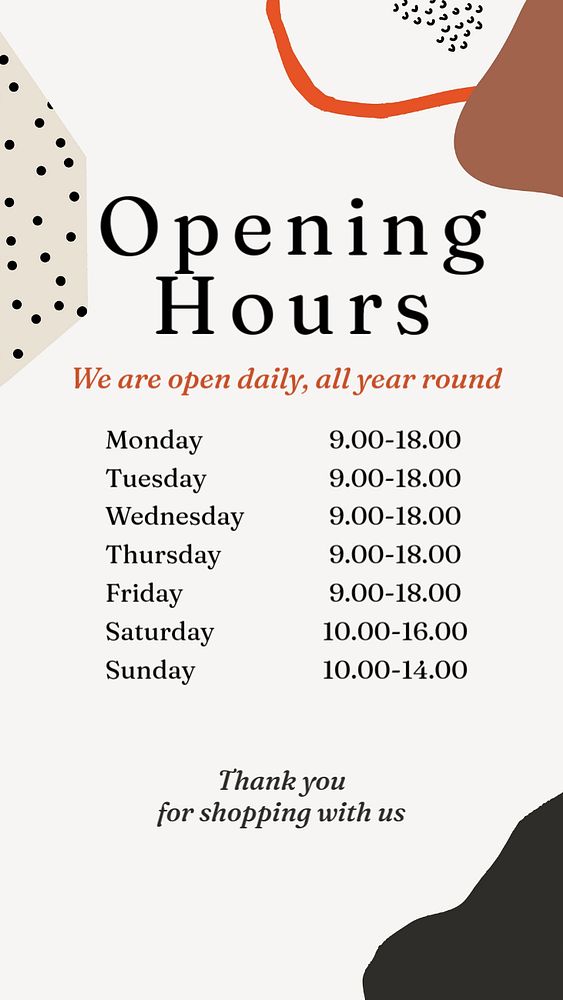 Opening hours Instagram story template, editable text