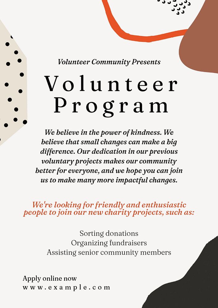 Volunteer program poster template, editable text and design