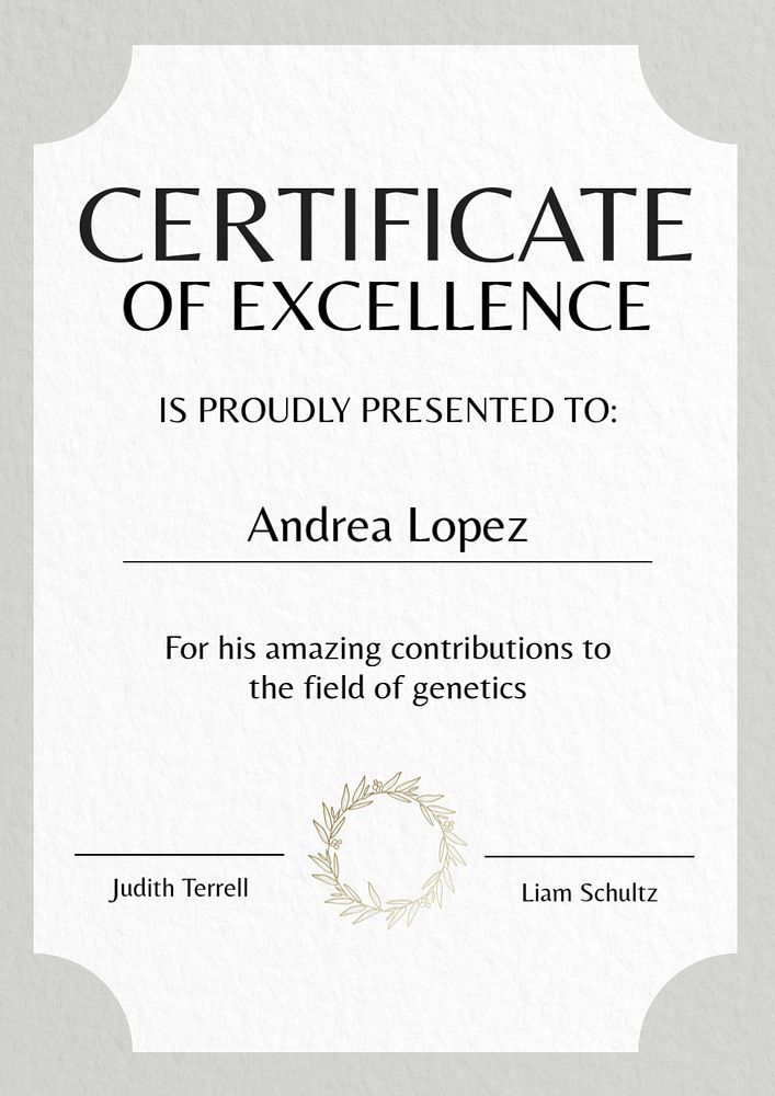 Certificate of excellence poster template, editable text and design