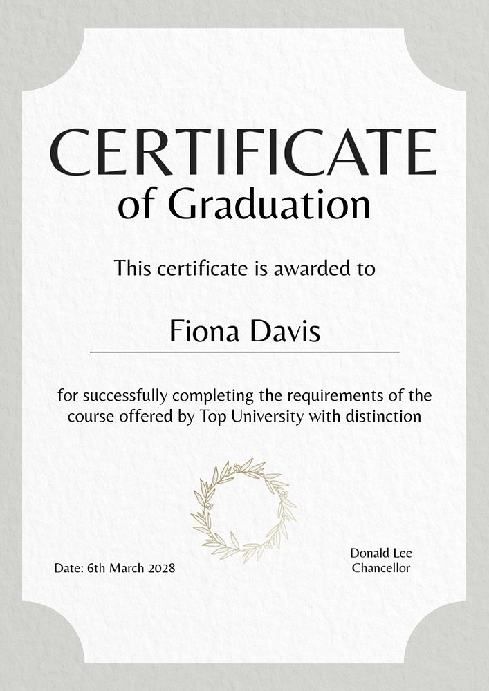 Graduation certificate poster template, editable text and design