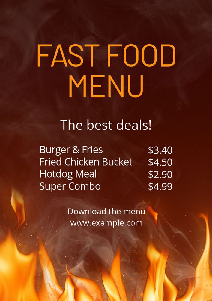 Fast food menu poster template, editable text and design