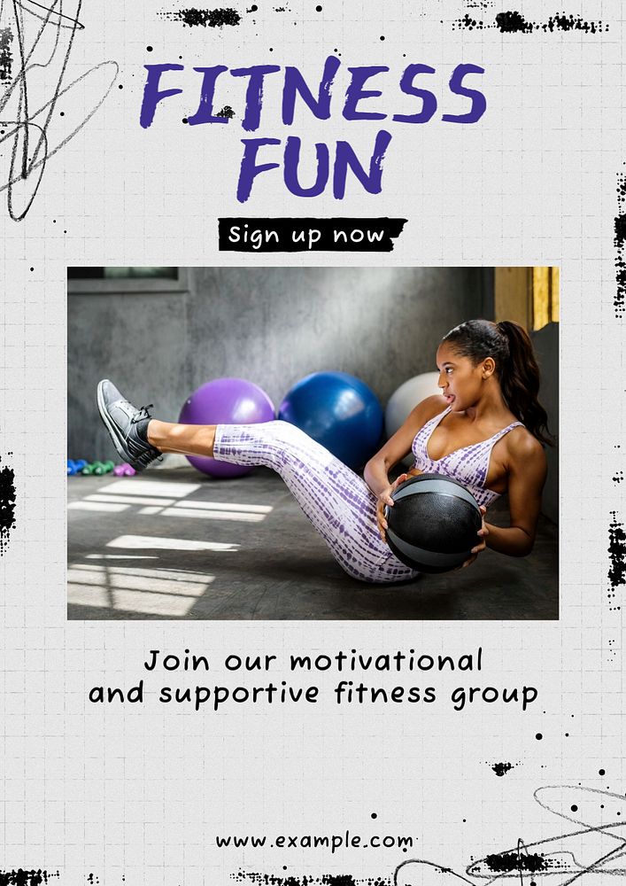 Fitness fun  poster template, editable text and design