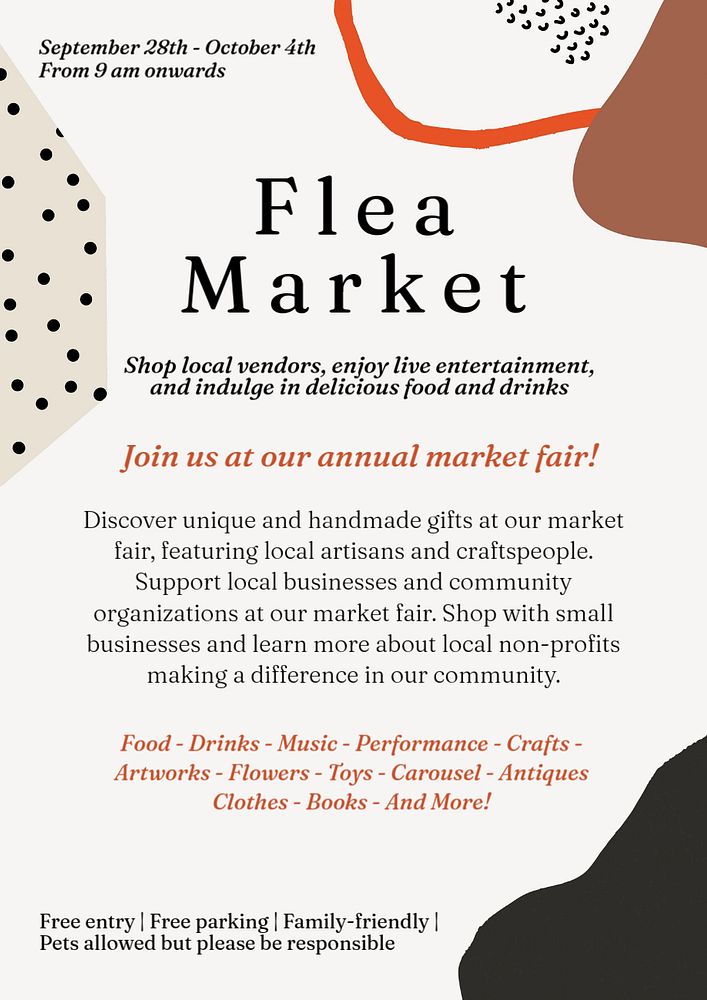 Flea market poster template, editable text and design