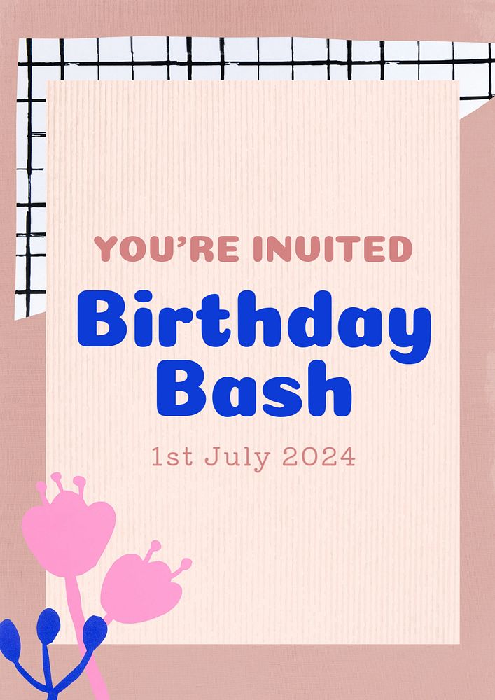 Birthday party poster template, editable text and design