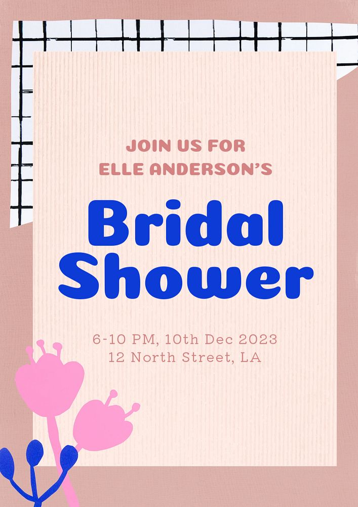 Bridal shower poster template, editable text and design