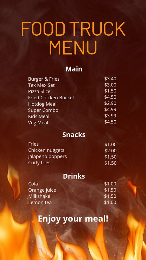 Food truck menu Instagram story template, editable text