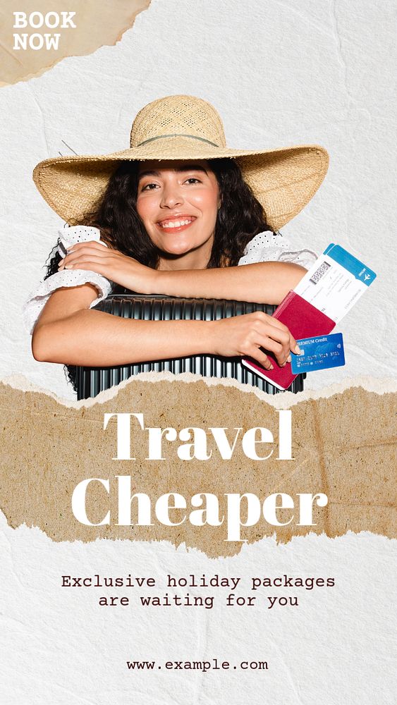 Travel Cheaper  Instagram story template, editable text