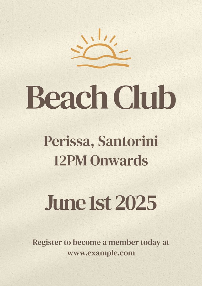 Beach club poster template, editable text and design