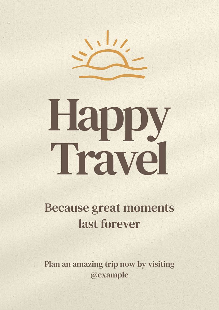 Happy travel poster template, editable text and design