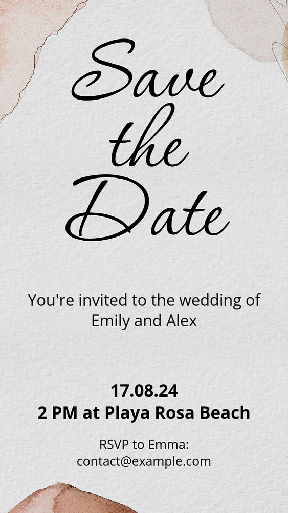 Save the date Instagram story template, editable text