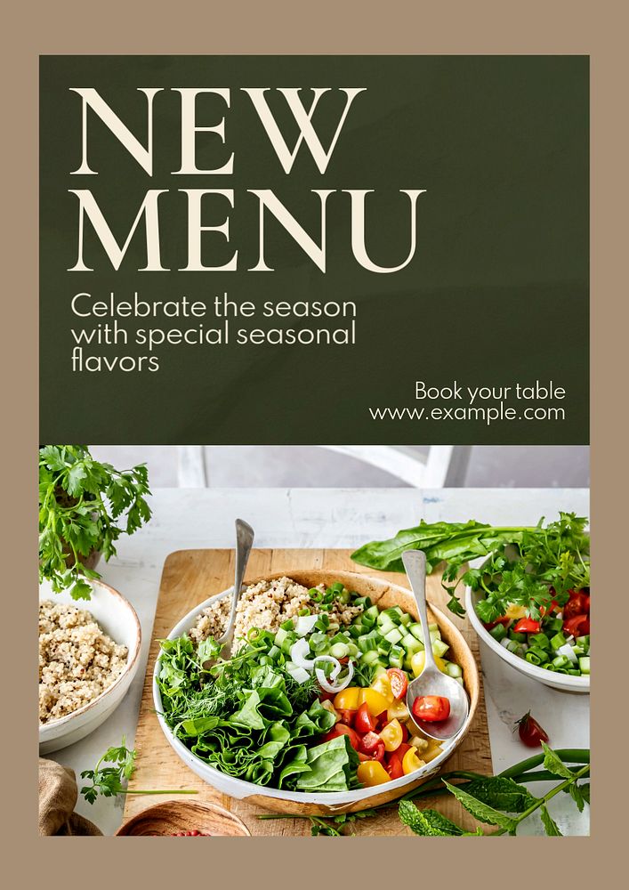 New menu  poster template, editable text and design