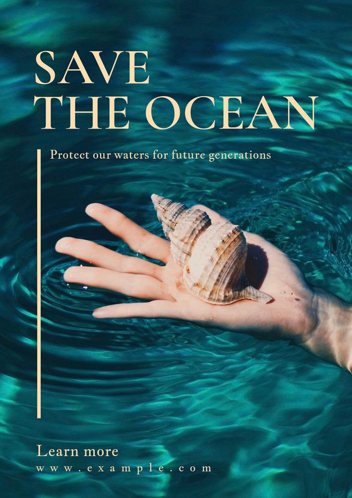 Save the ocean poster template, editable text and design