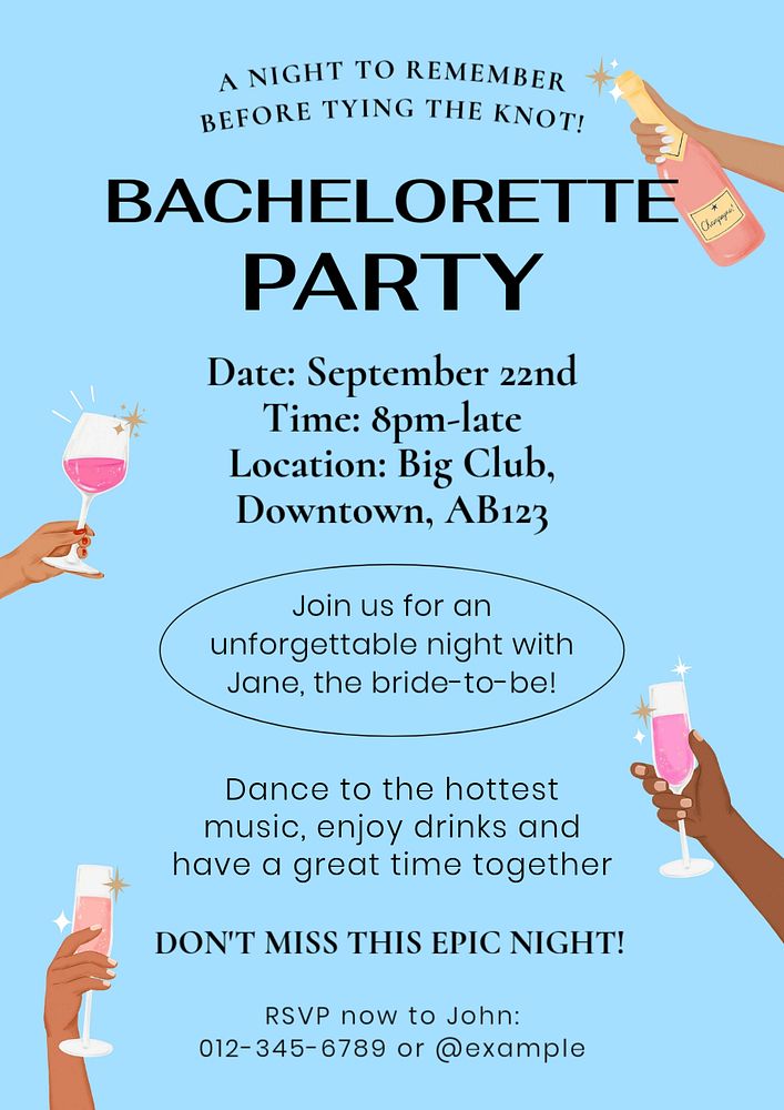 Bachelorette party poster template, editable text and design