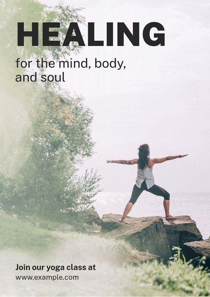 Healing, yoga class  poster template, editable text and design