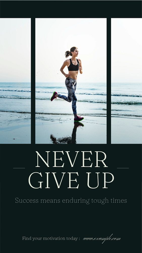 Never give up  Instagram story template, editable text