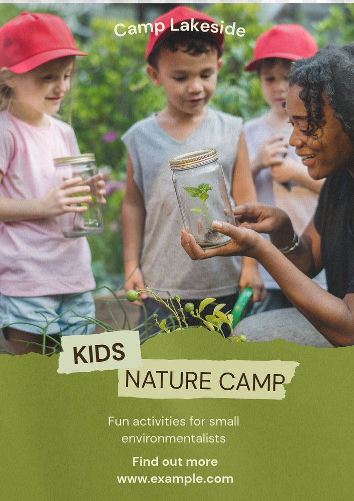 Kids nature camp poster template, editable text and design