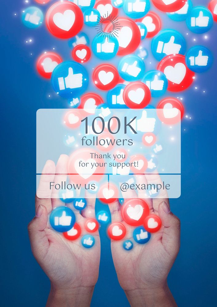 100k followers  poster template, editable text and design