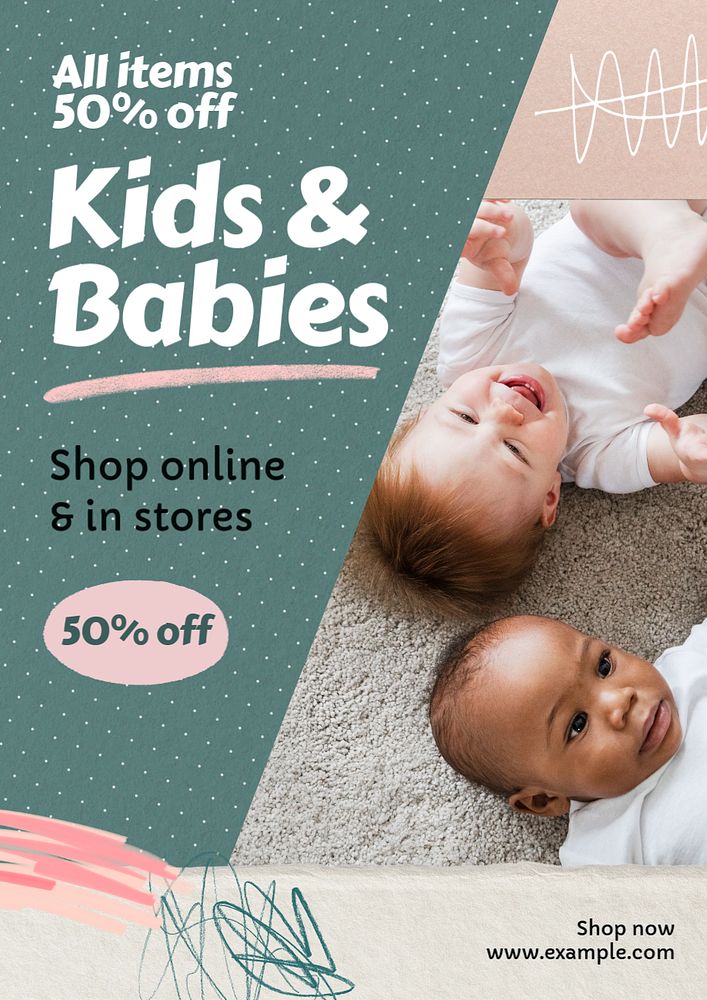 Sale, kid & baby  poster template, editable text and design