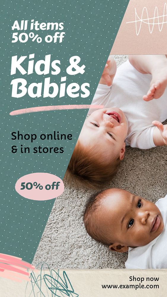 Sale, kid & baby  Instagram story template, editable text