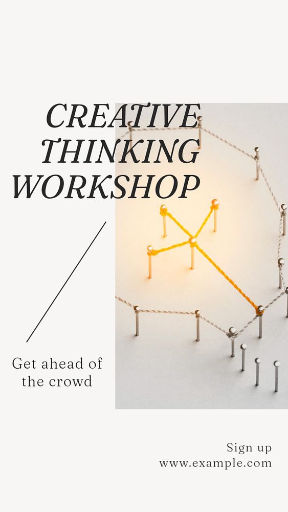 creative thinking workshop  Instagram story template, editable text