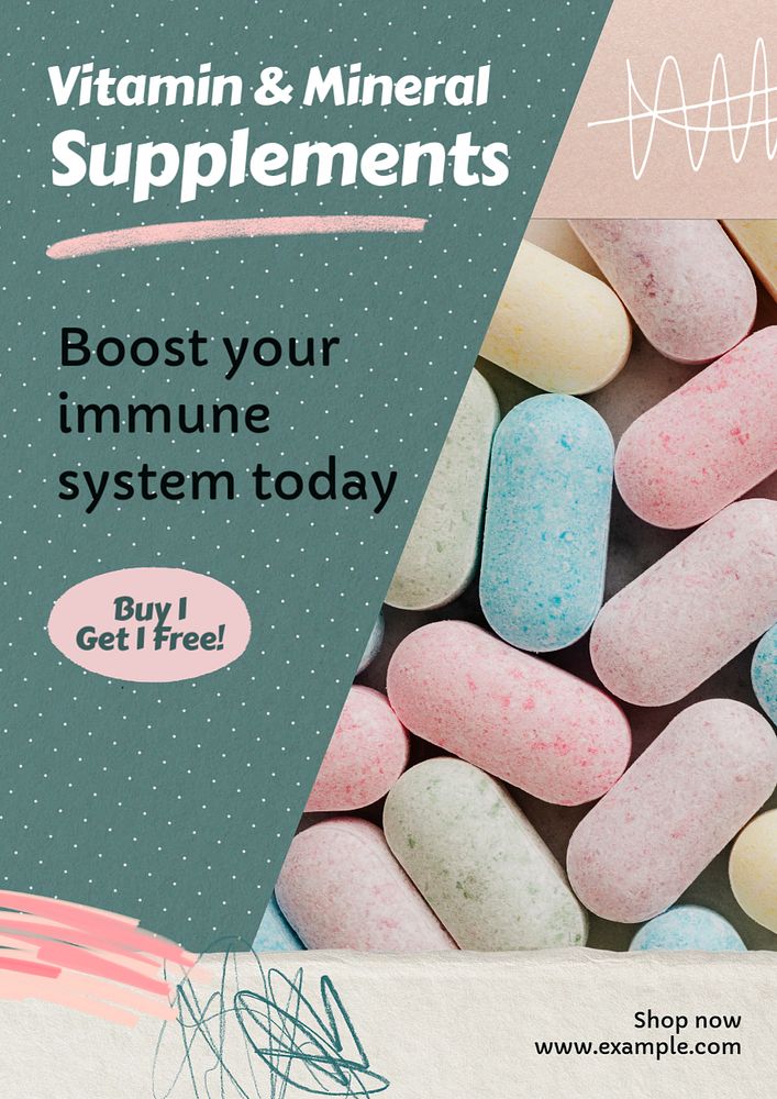 Supplements promo  poster template, editable text and design