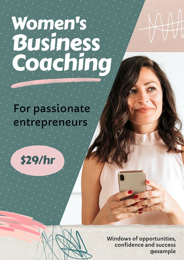 Women's business coaching  poster template, editable text and design