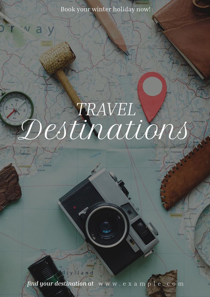 Travel destinations  poster template, editable text and design