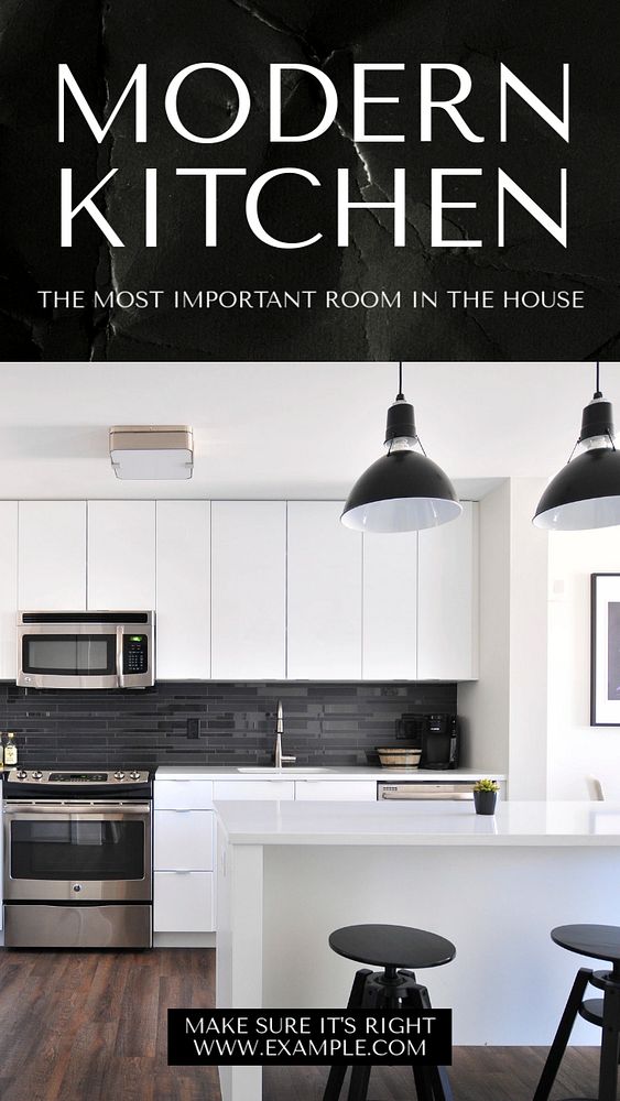 Kitchen design  Instagram story template, editable text