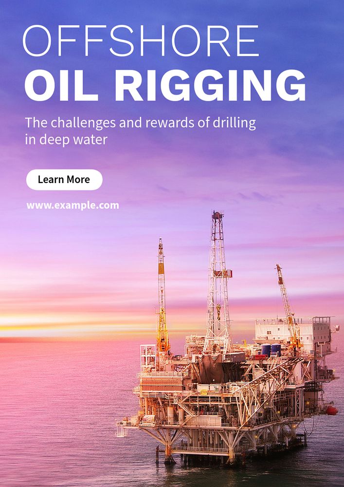 Offshore oil rigging poster template, editable text and design