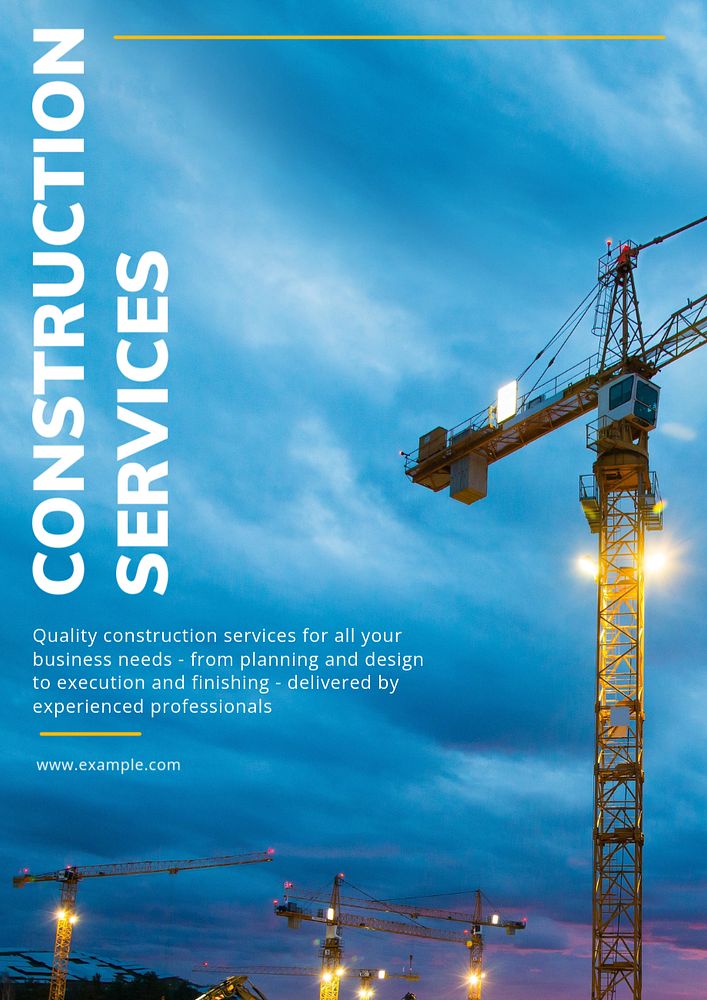 Construction services poster template, editable text and design