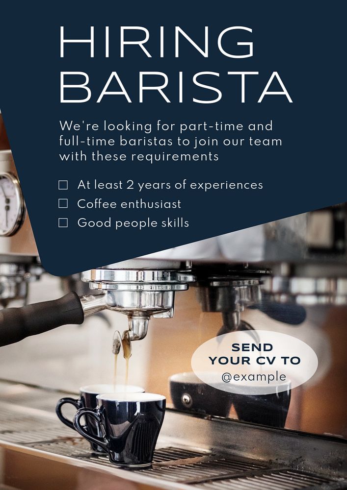 Hiring barista  poster template, editable text and design