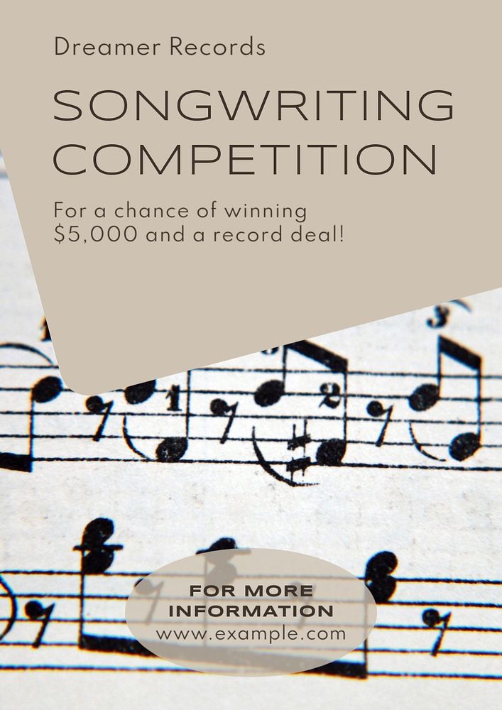 Songwriting competition  poster template, editable text and design