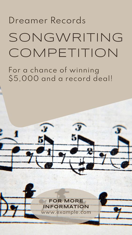 Songwriting competition  Instagram story template, editable text