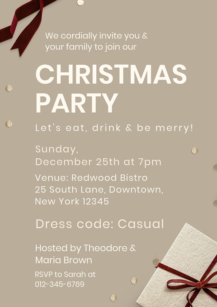 Christmas party invitation poster template, editable text and design