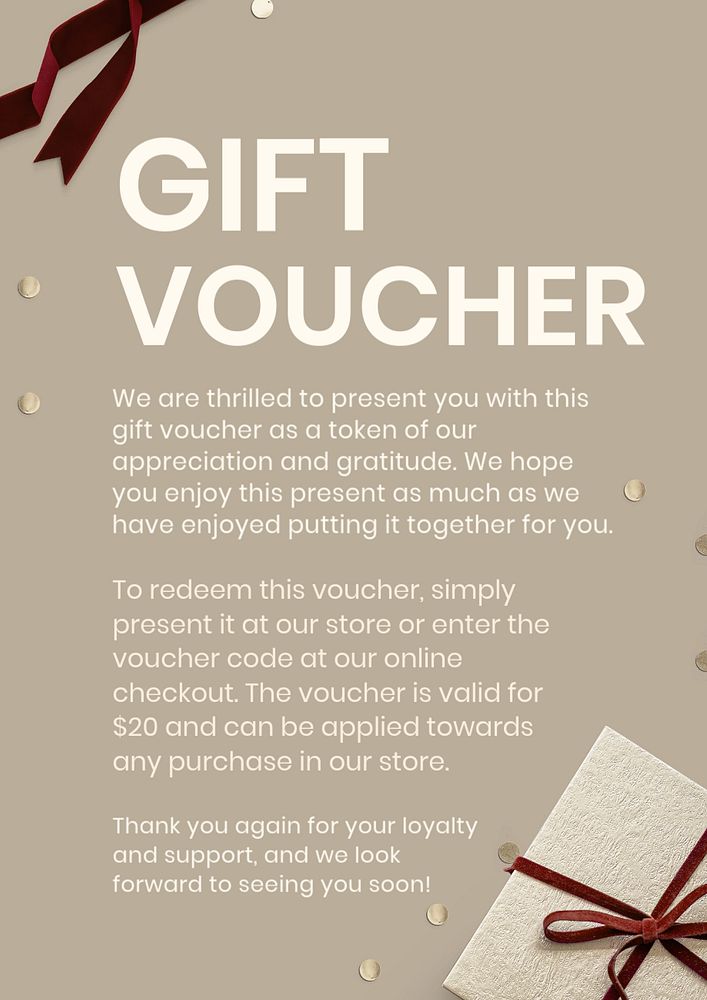 Gift voucher poster template, editable text and design