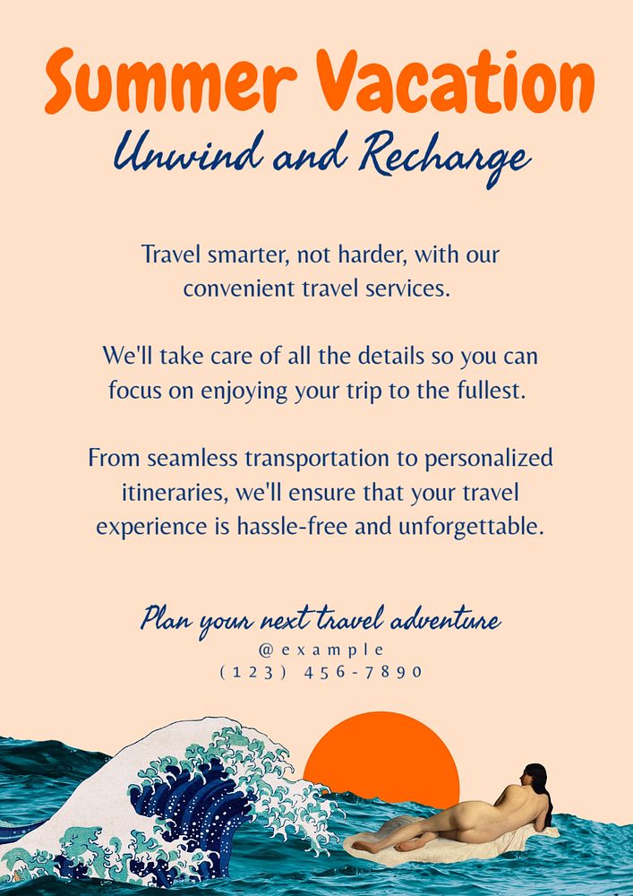 Vacation poster template, editable text and design