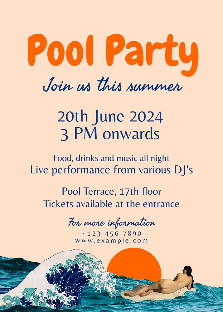 Pool party template, editable design