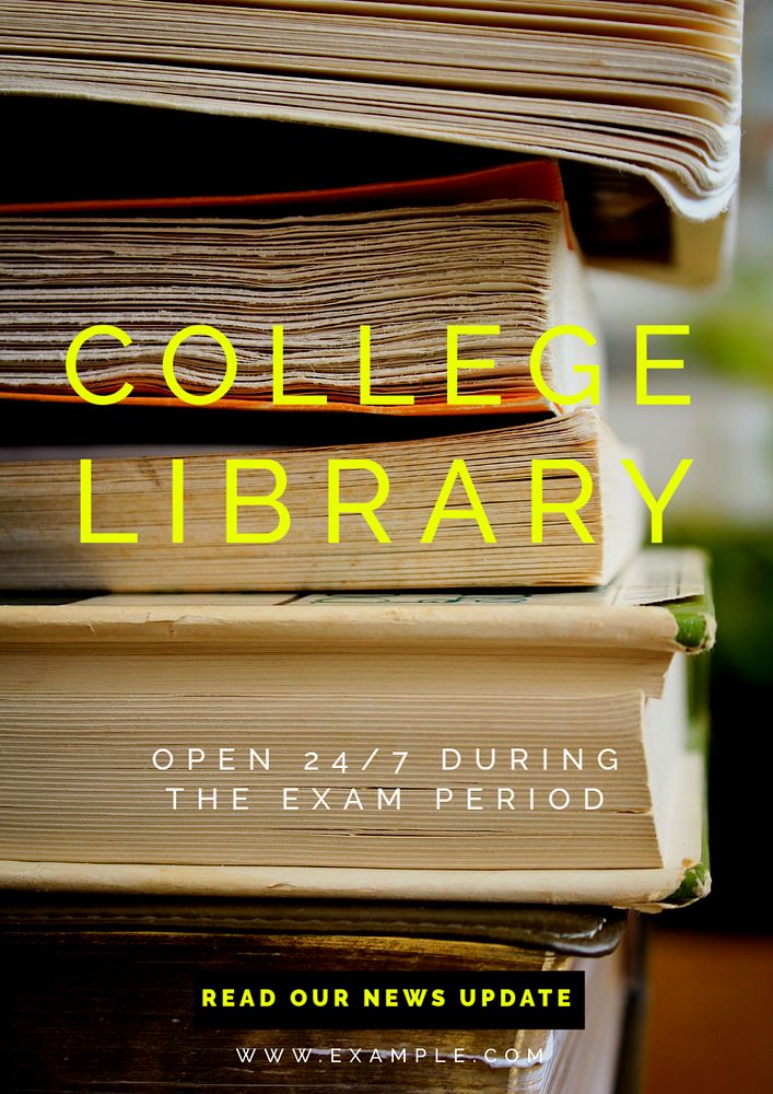 College library poster template, editable text and design