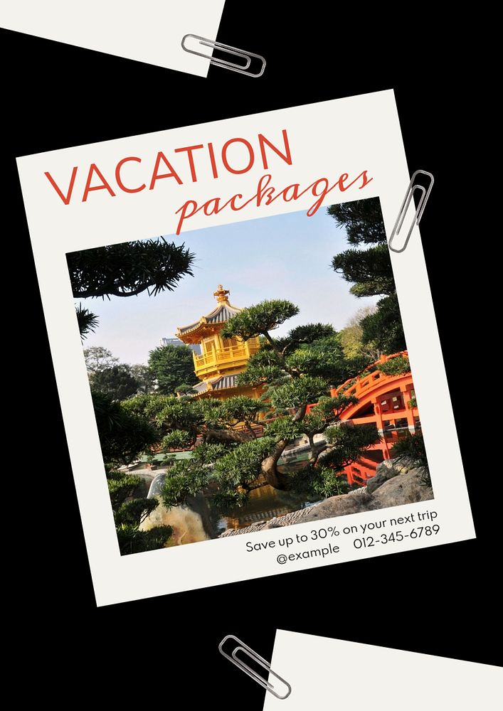 Vacation packages  poster template, editable text and design