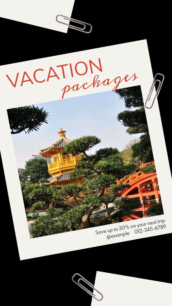 Vacation packages  Instagram story template, editable text